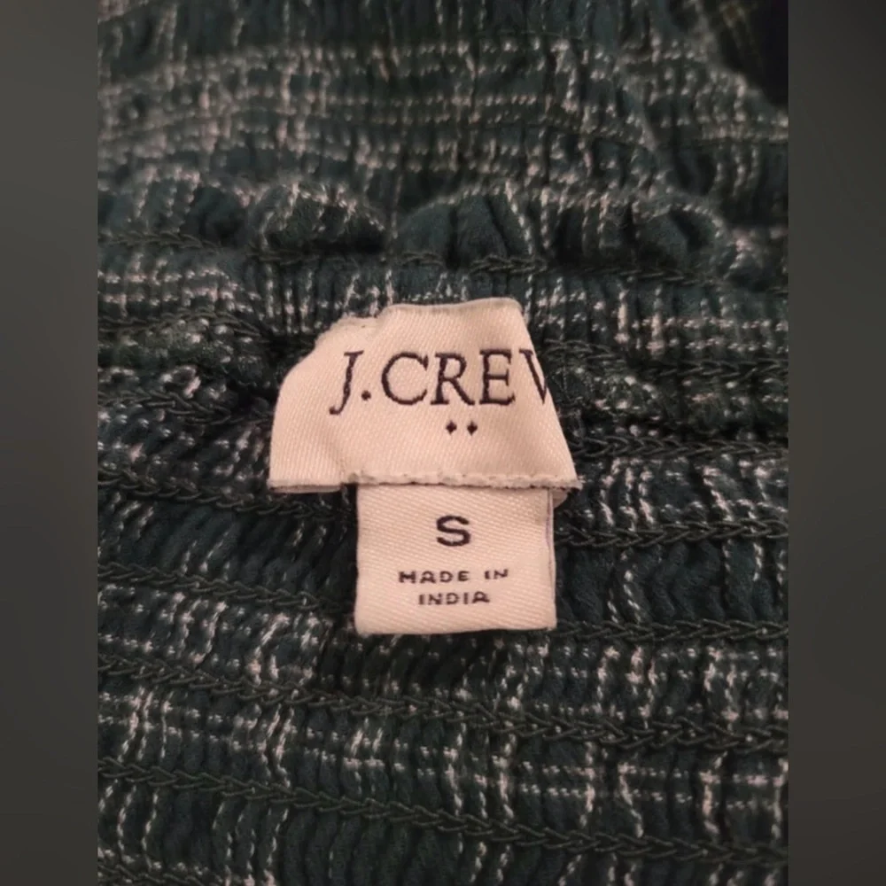 J.Crew Green Plaid Smocked Peplum‎ Top Puff Sleeve Square Neck Women’s Small
